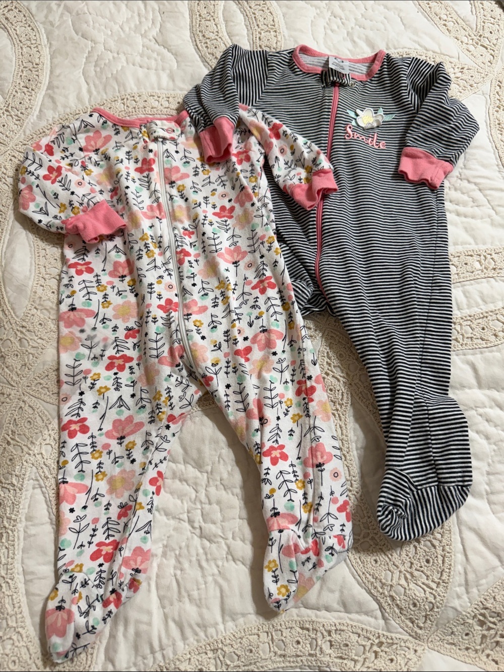 Gerber Pink Floral and Navy Stripe Footed Sleepers
